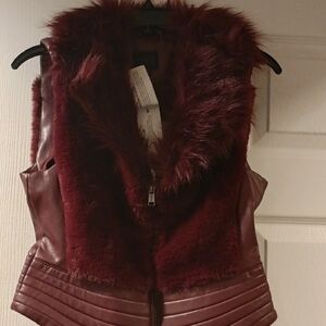 NWT Guess Burgundy Faux Fur/Faux Leather Vest
